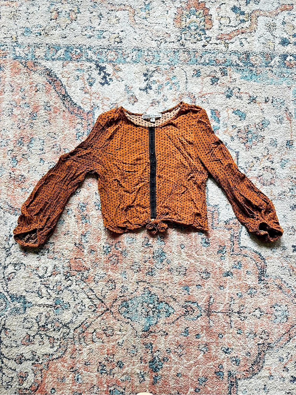Gypsy & Moondust Polka Dot Long Sleeve Blouse in Brown Size Large